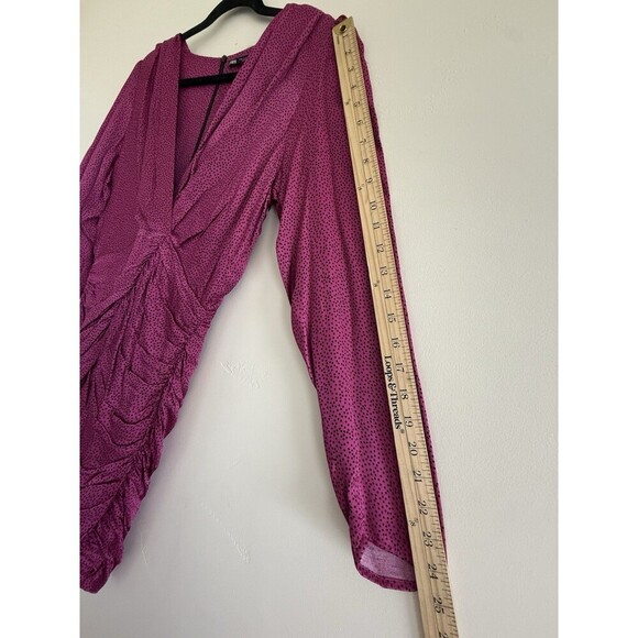 Zara Women Ruched Satin Effect Print Wrap Dress Fuchsia Pink Size M - Picture 4 of 8